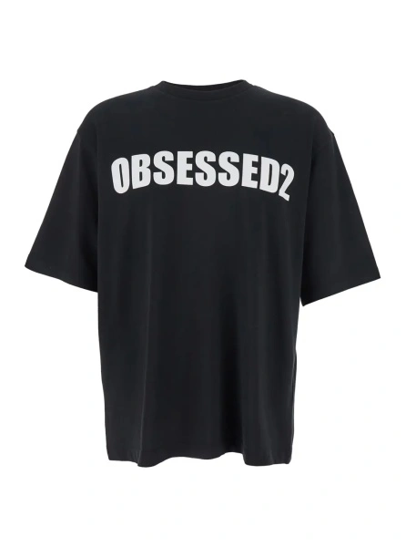 Tricou Black Crewneck T-Shirt with Maxi Logo Lettering on the Front in Cotton Man