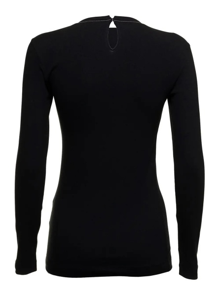 Tricou Black Long Sleeve T-shirt with Round Neck and Monile Details in Cotton Women