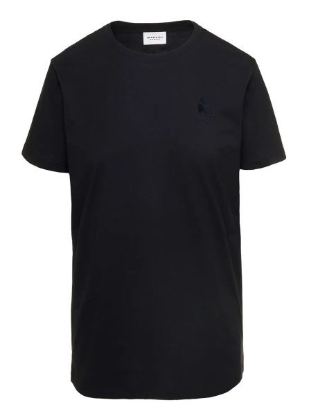 Tricou Black T-Shirt with Logo Embroidery in Cotton Jersey for Women