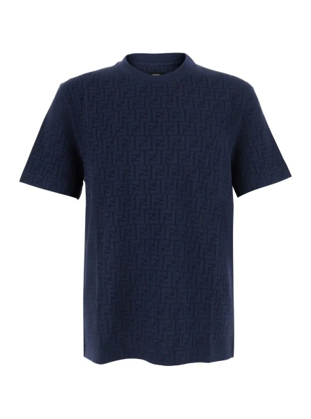Tricou Blue Crew neck T-shirt with FF all-over motif in cotton for men