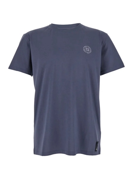 Tricou Blue Crewneck T-Shirt with Logo Print on the Front and Logo Patch on the Rear in Cotton Man