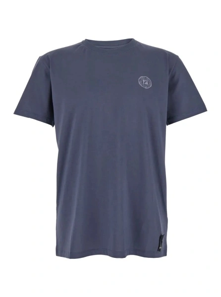 Tricou Blue Crewneck T-Shirt with Logo Print on the Front and Logo Patch on the Rear in Cotton Man