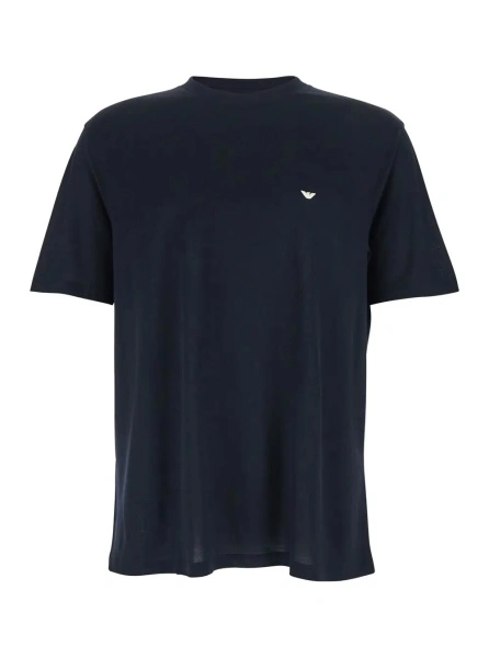 Tricou Blue T-Shirt 'REG FII ACQUILA A PETTO LIOCEL' with Logo on the Front in Lyocell and Cotton for Men