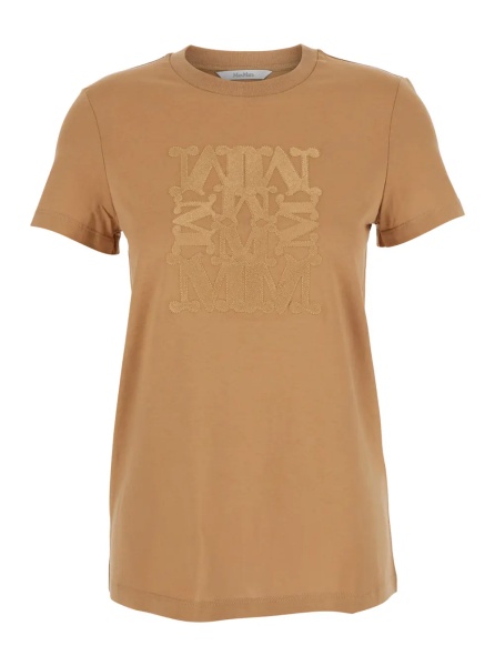Tricou 'Bravo' Beige Crewneck T-Shirt with Logo Embroidery on the Front in Cotton Woman