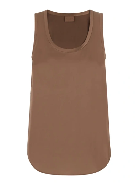 Tricou Brown Sleeveless T-shirt with round neck in stretch silk for women