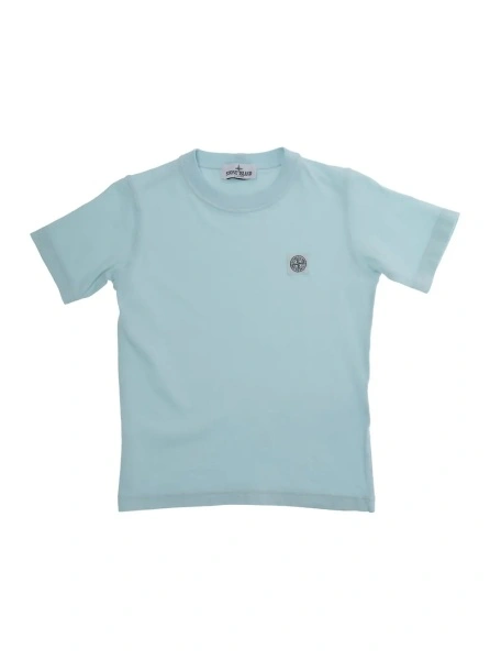 Tricou Crew Neck T-Shirt with Logo Patch on the Front in Blue Cotton for Kids