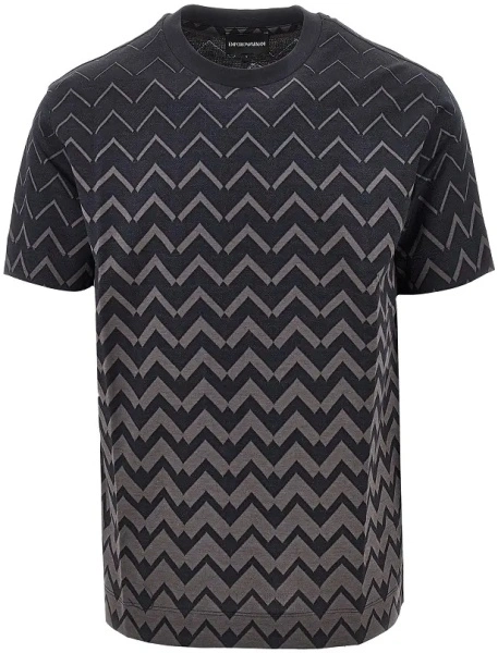 Tricou Emporio Armani albastru din jacquard si jerse