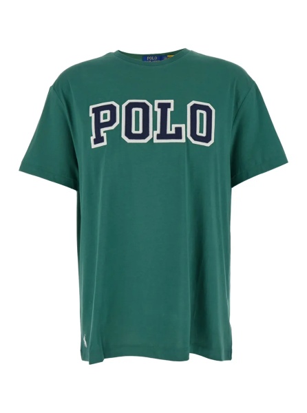 Tricou Green Crewneck T-Shirt with Logo Lettering on the Fornt and Pony Embroidery on the Front in Cotton Man