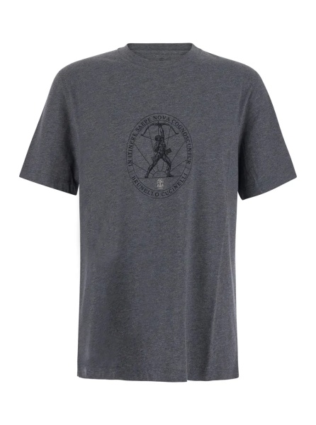 Tricou Grey T-shirt with printed logo on the front in cotton for men