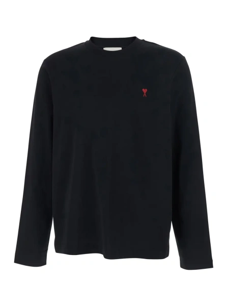 Tricou Long Sleeve T-Shirt with AMI de Coeur Logo on the Front in Black Cotton for Men