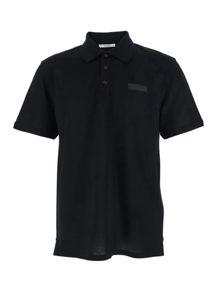 Tricou Polo Black Polo Shirt with Logo Patch on the front in cotton for Men
