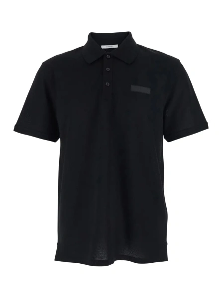 Tricou Polo Black Polo Shirt with Logo Patch on the front in cotton for Men