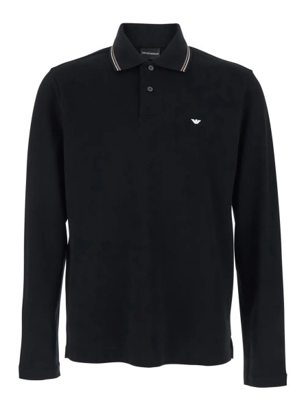 Tricou Polo Black Polo Shirt with Long Sleeves and Logo on the Front for Men