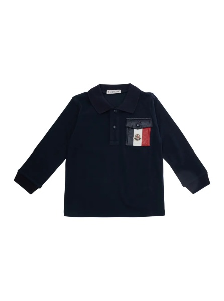 Tricou Polo Blue Long Sleeve Polo Shirt with Pocket with Logo on Chest in Cotton Baby