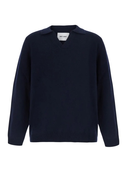 Tricou Polo blue Polo Shirt with classic collar and ribbed hems in Cashmere for Women