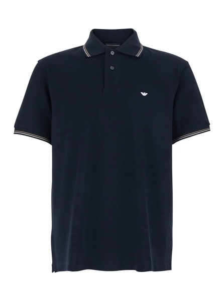 Tricou Polo Blue Polo with Classic Two-Tone Collar and Logo Embroidery on the Front in Cotton for Men