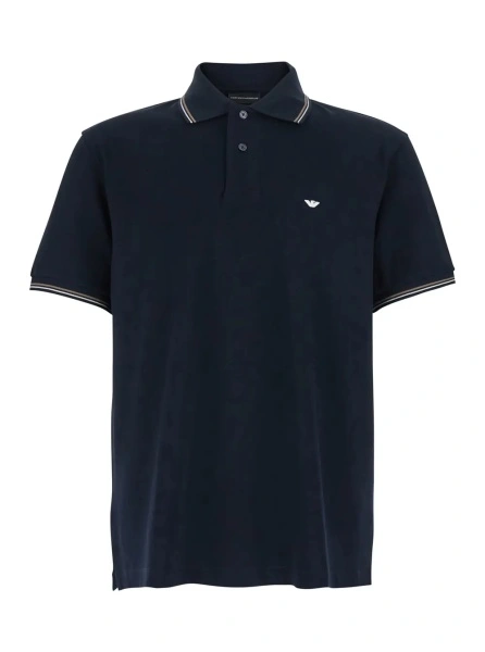 Tricou Polo Blue Polo with Classic Two-Tone Collar and Logo Embroidery on the Front in Cotton for Men
