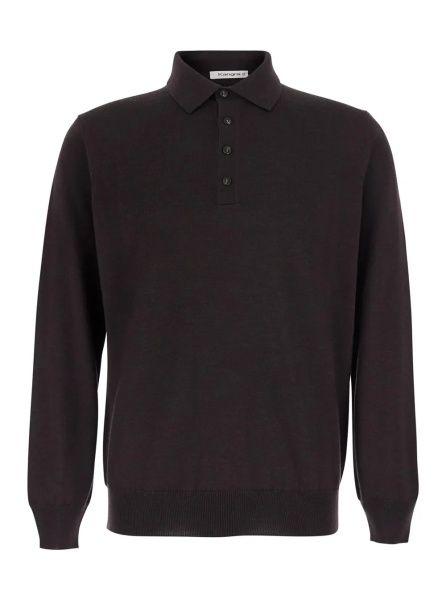 Tricou Polo brown Polo Shirt with four-button closure in merino wool for men