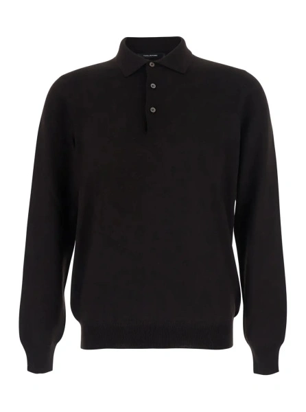 Tricou Polo Brown sweater with Polo Shirt-style collar in wool blend men