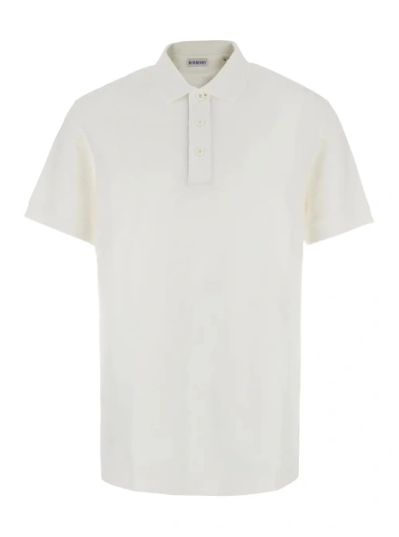 Tricou polo Burberry alb din bumbac 'Eddie'