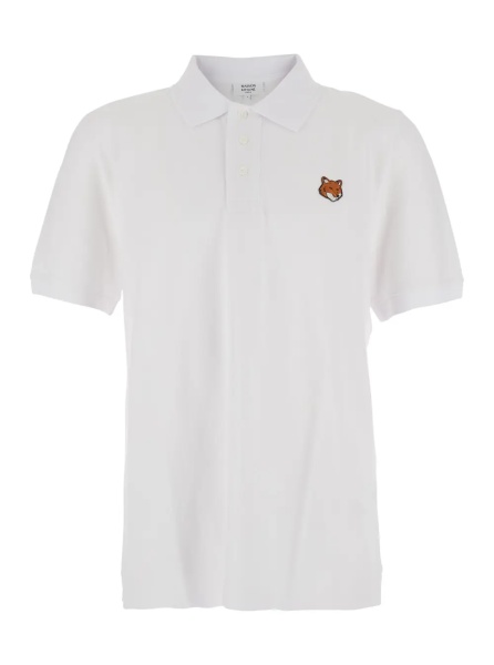 Tricou Polo MAISON KITSUNÉ White Polo with Classic Collar and Logo Embroidery on Front for Men