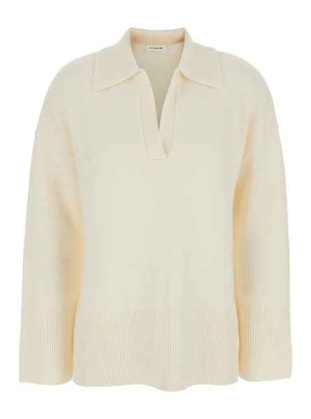 Tricou Polo P.A.R.O.S.H. White Sweater with Polo Shirt Style Collar and Dropped Shoulder in Wool and Cashmere Woman