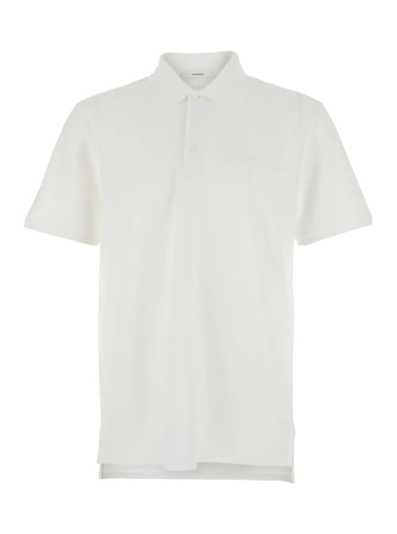 Tricou Polo White Polo shirt with Classic Collar and Tone-on-Tone Logo Patch on the Front in Cotton for Men