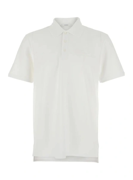 Tricou Polo White Polo shirt with Classic Collar and Tone-on-Tone Logo Patch on the Front in Cotton for Men