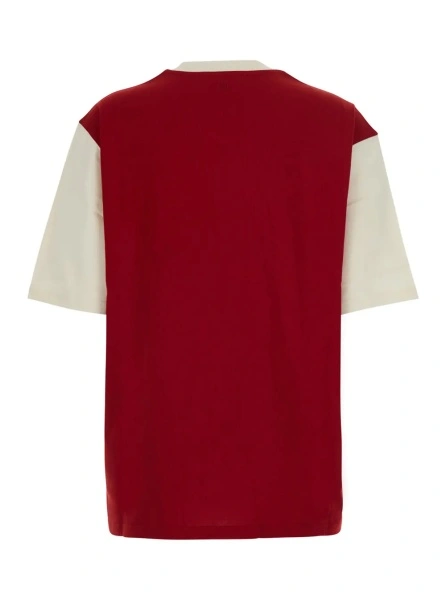 Tricou red T-shirt with embroidered logo on the front in cotton for women