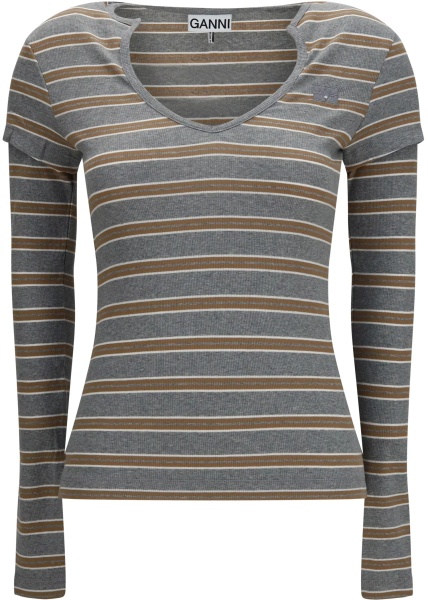 Tricou Ribbed V-neck long-sleeve T-shirt