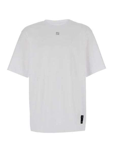 Tricou White Crew Neck T-Shirt with FF Plate on the Front in Cotton for Men