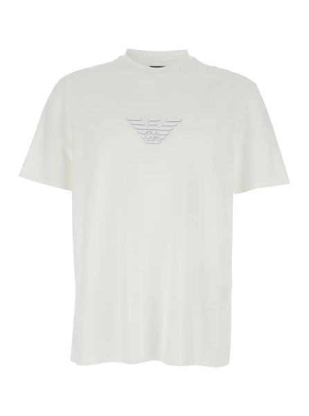 Tricou White Crew Neck T-Shirt with Front Logo in Cotton for Men