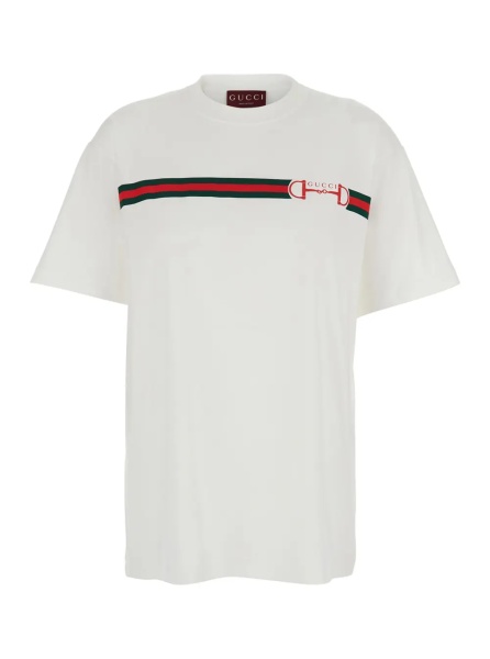 Tricou White Crew Neck T-Shirt with Logo Print on Front in Cotton Women