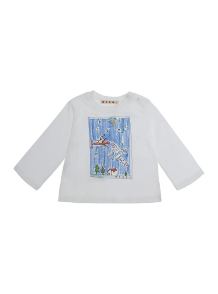 Tricou White Long Sleeve T-shirt with Front Print in Cotton Baby