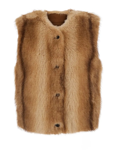 Blanuri Beige Fur Gilet with Round Collar and Button Closure in Eco-Fur for Women