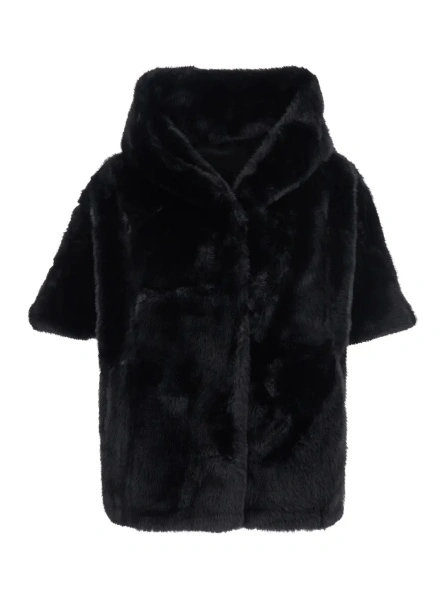 Blanuri Capes with High Collar and Front Closure in Black Fabric for Women