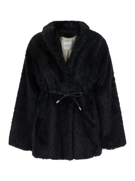 Blanuri jacket in Ecoleather with belt and Chevron motif in jacquard, black, women