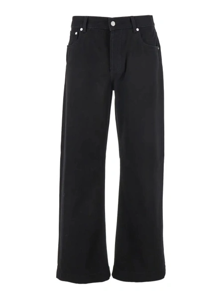 Blugi Black Jeans with Belt Loops and Logo Patch on the Rear in Denim Man