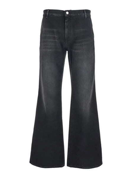 Blugi Black Jeans with Wide Leg and Logo Patch on the Back in Denim for Men