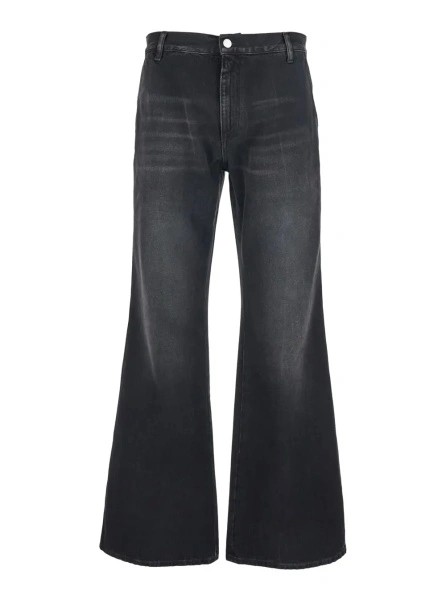 Blugi Black Jeans with Wide Leg and Logo Patch on the Back in Denim for Men