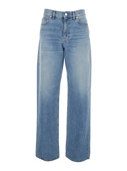 Blugi Blue Five-Pocket Jeans with Logo Patch on the Back in Denim for Women