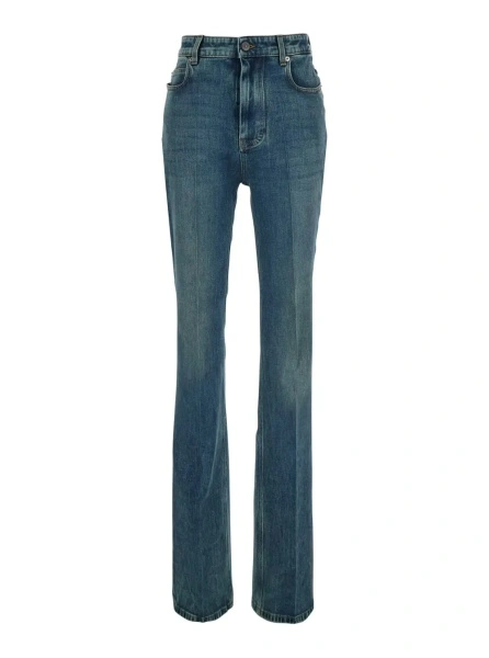 Blugi Blue High-waisted jeans with logo patch on the back in denim for women