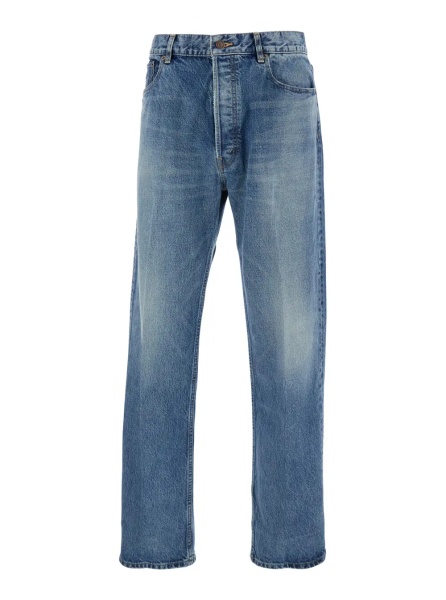 Blugi Boyfriend Jeans with Five-Pocket Design and Logo Patch on the Back in Blue Denim for Men