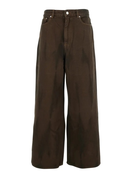 Blugi Brown Jeans with Tie-Dye Pattern and Logo Patch on Back in Denim Woman