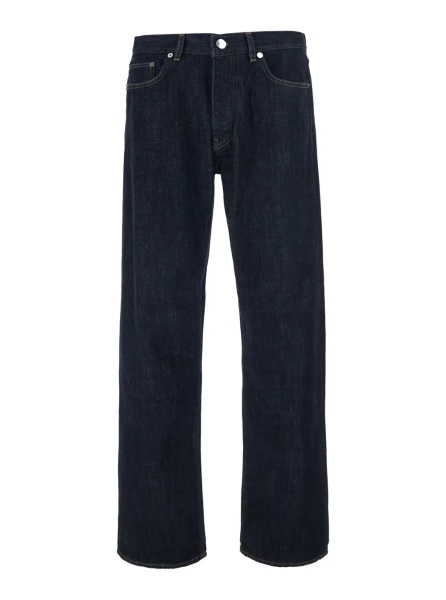 Blugi Dark Blue Five-Pocket Jeans with Logo Patch on the Back in Cotton Men