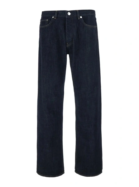 Blugi Dark Blue Five-Pocket Jeans with Logo Patch on the Back in Cotton Men