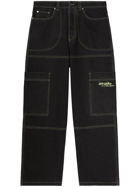 Blugi evazati Off-White negri din bumbac
