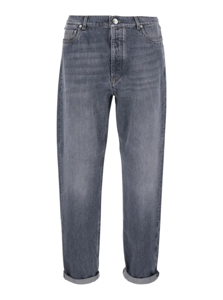 Blugi Grey jeans with cuffs and logo patch on the back in denim for men