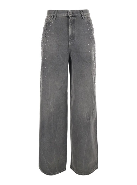 Blugi Grey Jeans with Studs and Logo Patch on the Back in Denim for Women