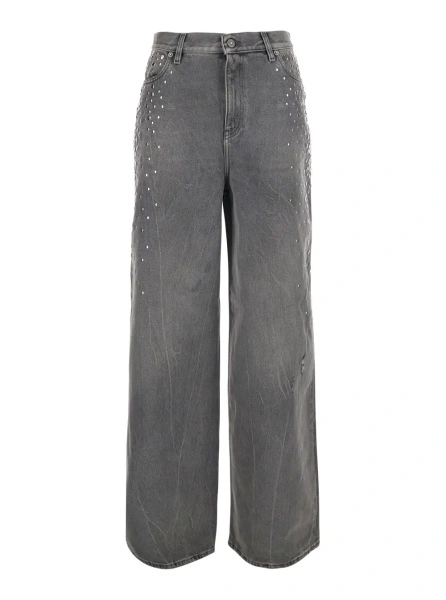 Blugi Grey Jeans with Studs and Logo Patch on the Back in Denim for Women